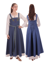 FIORE Cotton Blue Apron Dress: Authentic Medieval Viking Cotton Pinafore